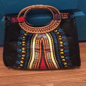 Black Kente cloth print handbag